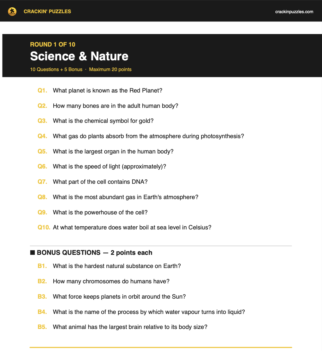 Sample trivia questions